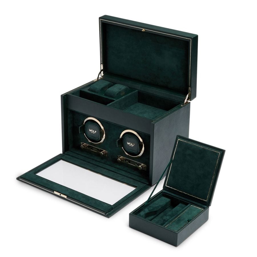 WOLF British Racing Double Watch Winder with Storage